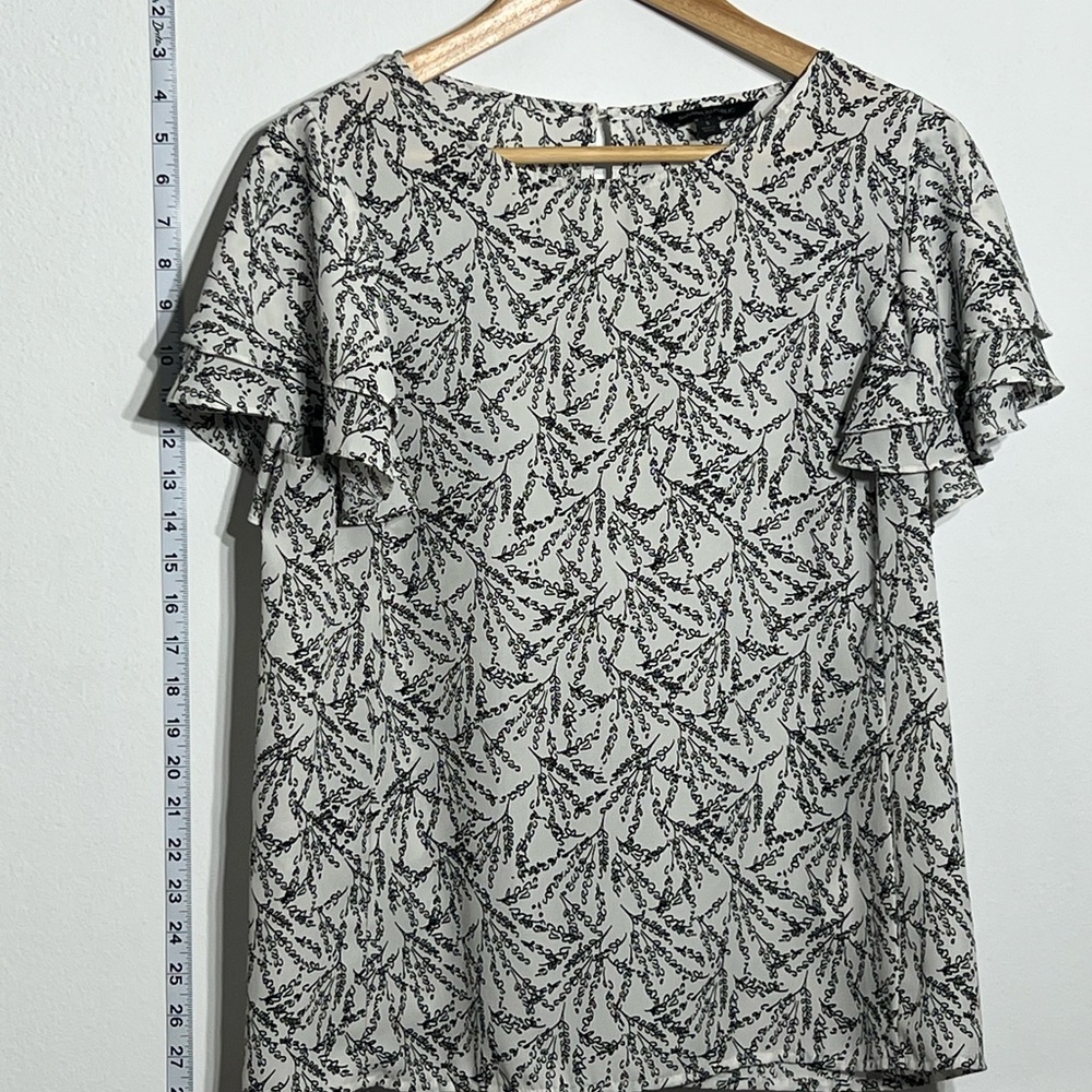 Banana Republic Black Flutter Sleeve Blouse with Ruffled Details